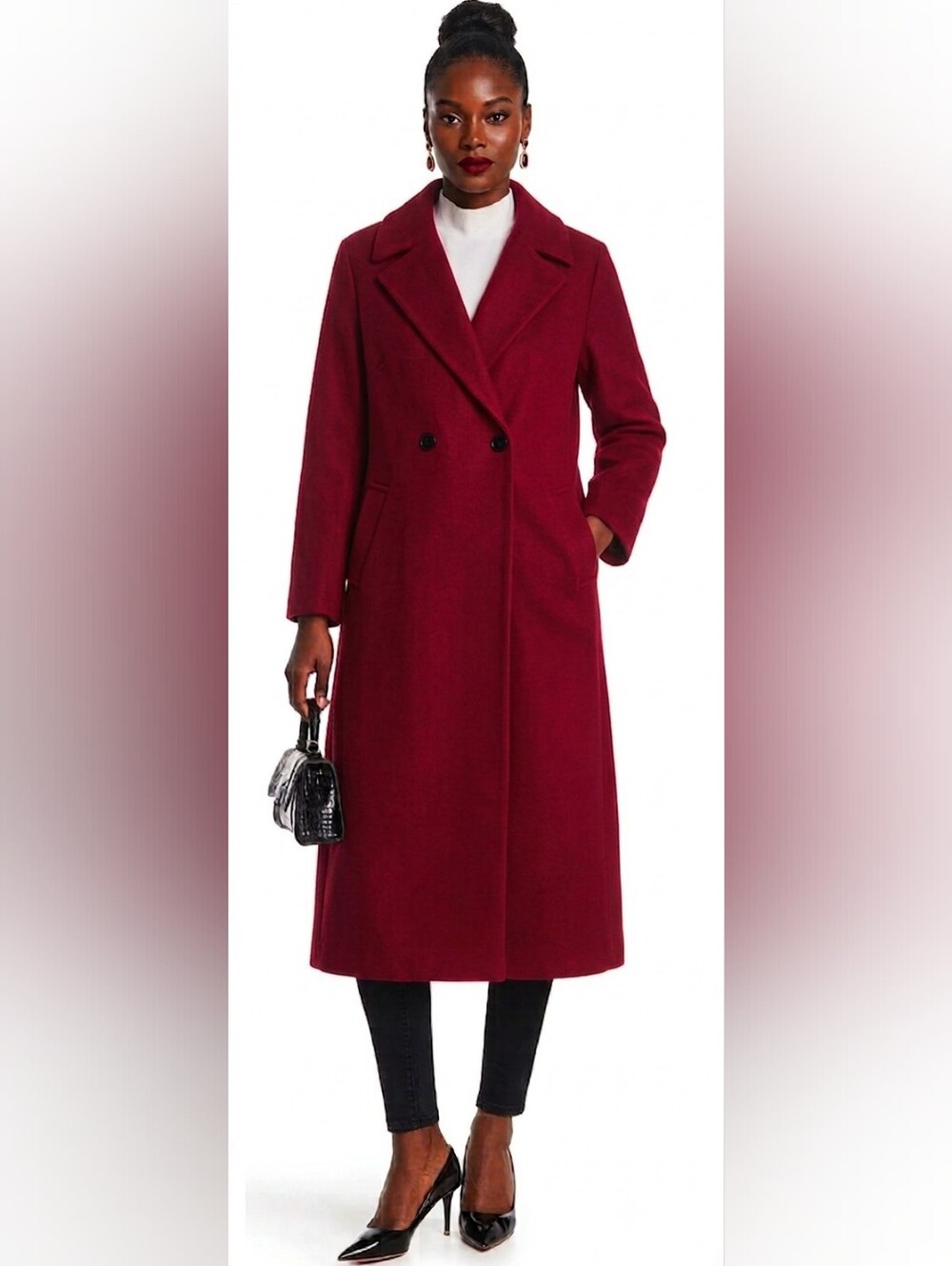 Elegant Women's Long Red Wool Coat